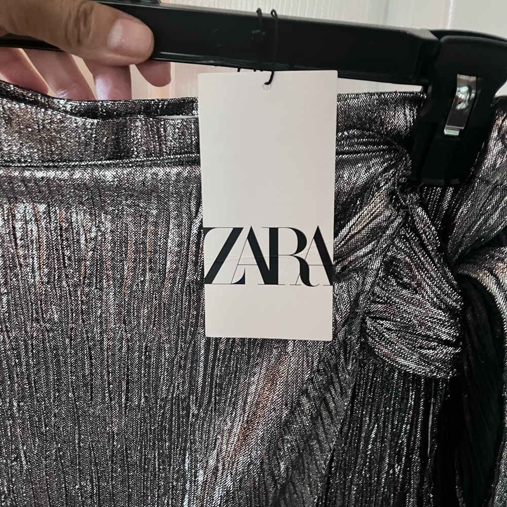 Zara Metallic Silver Wrap Pants - Picture 6 of 16